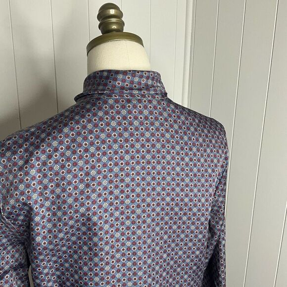 Vintage Lady Holiday Womens Medium Tie Neck Button Front Blouse Blue Floral - Picture 9 of 14